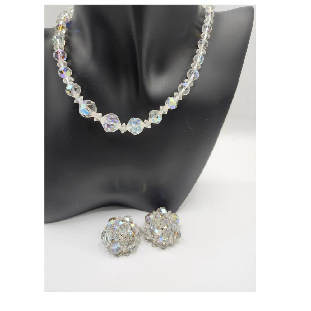 Vintage Aurora Borealis Choker Necklace and Earring Set - Picture 9 of 10